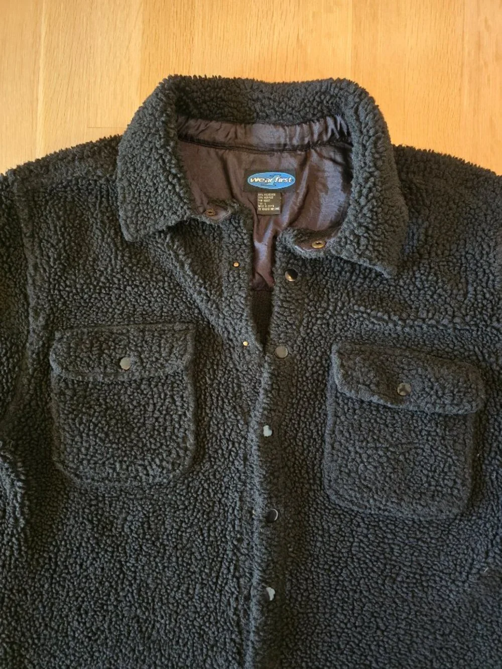 Wear First Men's Large Black Sherpa Fleece Button Down Shirt Jacket